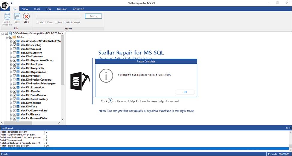 MS SQL database repaired successfully